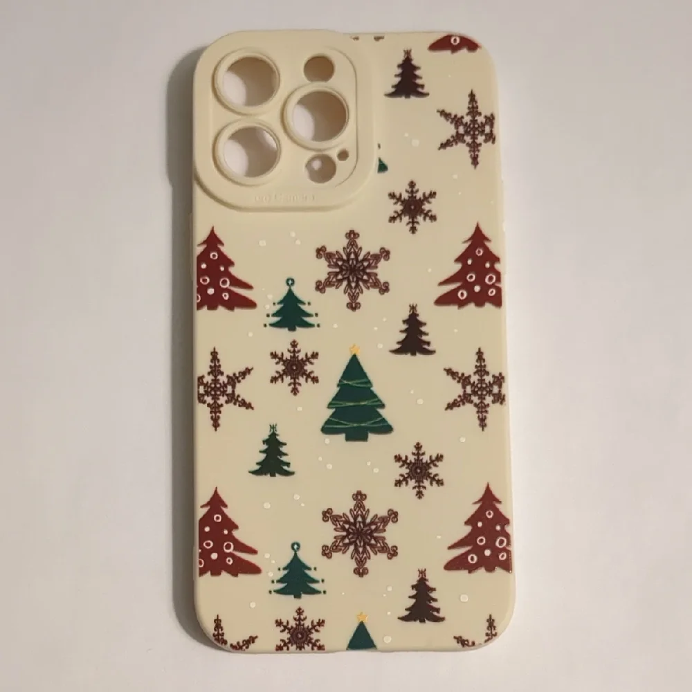 Festive Holiday Phone Case - Cream with Red and Green Trees
